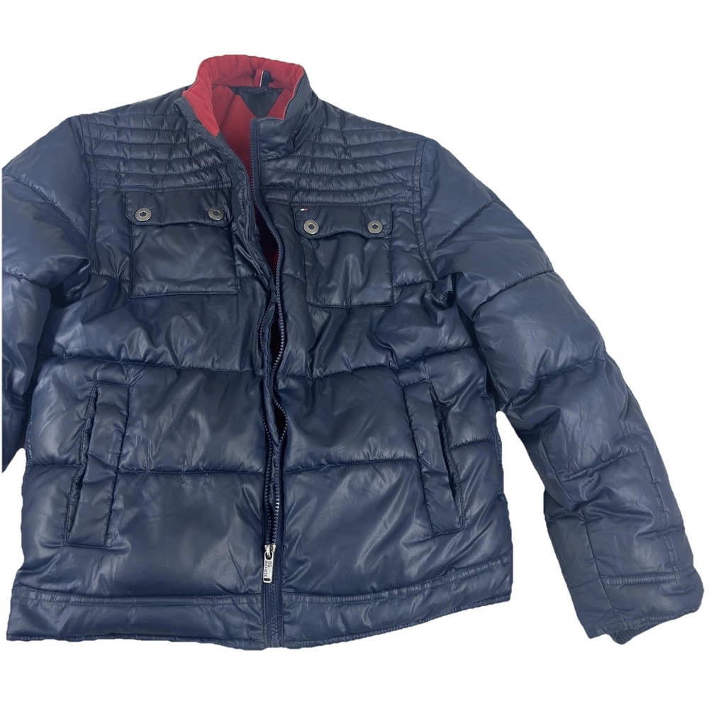 Tommy Hilfiger Jacket Boys XL‎ 20 Navy Blue Red Fleece Lined Puffer Quilted Zip